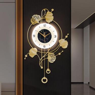 Imagem de Relógio de parede com luz, grande relógio decorativo para sala de estar, relógio silencioso sem tique-taque com pêndulo, funciona a bateria, arte de parede moderna de grandes dimensões para quarto