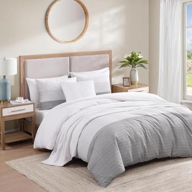 Imagem de Tommy Hilfiger - Conjunto de edredom, roupa de cama de algodão macio e luxuoso com fronhas combinando, design texturizado (azul Montauk, casal/Queen)