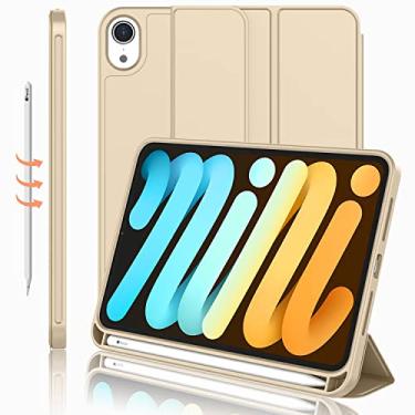 Imagem de iMieet Nova capa para iPad Mini6 8,3 polegadas 2021 (6ª geração) com suporte para lápis [suporte para iPad 2ª carga de lápis/par], capa inteligente com três dobras com TPU macio, Auto Wake/Sleep (Champagne Gold)