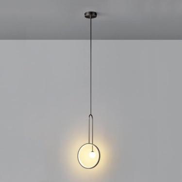 Imagem de Lustre em formato de anel de latão LED com três tons de luz simples - Luminária pendente de teto de luxo para decoração de sala de estar, quarto, lanterna suspensa de linha longa, luminária