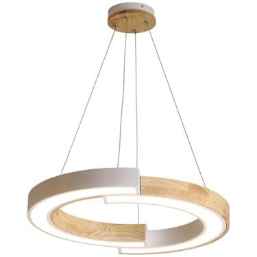 Imagem de Lustre redondo preto estilo fazenda com luminária regulável para sala de jantar, entrada, quarto, escritório e sala de estar, design circular de madeira