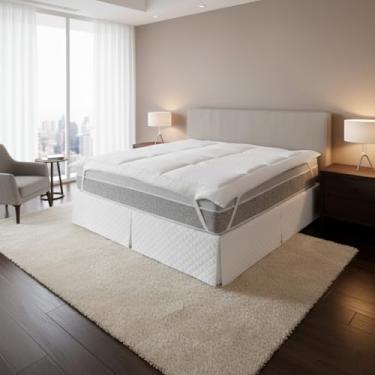 Imagem de Pillow Top Casal 100% Fibra Siliconada 140x190cm - Tecido Percal Algodão - Muito mais C...