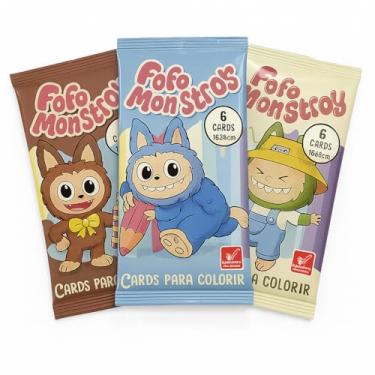 Imagem de Kit Cards Para Colorir Fofo Monstros Premium 3 Pacotinhos Com 6 Unidades Cada Total 18 Cards Sortidos Lembrancinha Criativa Infantil Papelaria Fofa Atividade Portátil Educativa Presente Arte Relaxante