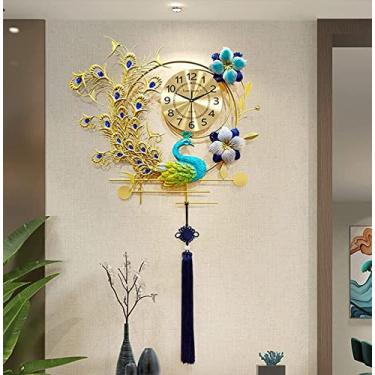 Imagem de Relógio de parede arte grande pavão relógio de parede design moderno relógio de parede quarto sala de estar decoração quartzo relógios dourados silenciosos, para quarto, cozinha, Halloween, presentes