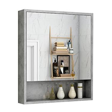Imagem de Armário de espelho de banheiro montado na parede armário de banheiro armário de banheiro com função de armazenamento espelho semi-selado