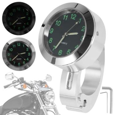 Imagem de Relógio de guidão de motocicleta, relógio de guidão de motocicleta à prova d'água, relógio universal de liga de alumínio, mostrador luminoso, relógio de motocicleta para a maioria das motocicletas com guidão de 7/8" a 1"