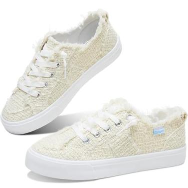 Imagem de Obtaom Tênis feminino Play Fashion branco lavado e lona leopardo sem cadarço, Bege amarelo, 35