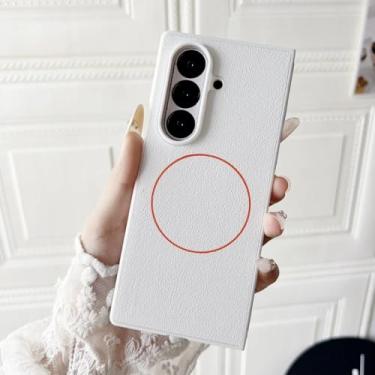 Imagem de Capa ultrafina dobrável para Z Fold 7, capa traseira magnética de couro sintético para Samsung Galaxy Z Fold 7, 6 e 5 (para Galaxy Z Fold 6/BRANCO)