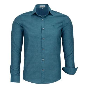 Imagem de Camisa Social Amil Masculina Slim Manga Longa Sem Bolso 1863, Petróleo