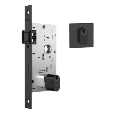 Imagem de Fechadura 803 Externa Rolete Pivotante 40mm Roseta Quadrada1 Preto Fos