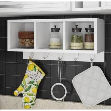 Imagem de Nicho Organizador MDF Branco 53,5x25x20,5cm com Cabideiros - Cedrono