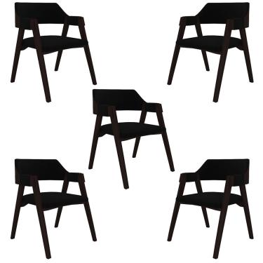 Imagem de Kit 5 Cadeiras Sala de Jantar e Jogos Carteados Madeira Maciça Poker Veludo Preto/Tabaco G42 - Gran Belo