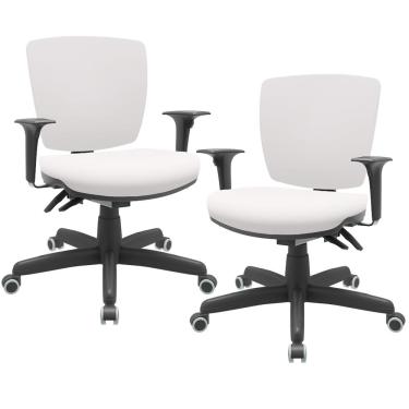 Imagem de Kit 02 Cadeiras de Escritório Executiva Office Giratória Preto Baixa Flexi P03 Vinil Branco - Lyam