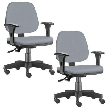 Imagem de Kit 02 Cadeiras Giratória Job L02 Executiva Ergonômica Escritório Couro Sintético Cinza- Lyam Decor