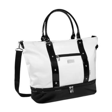 Imagem de oshhni Bolsa de ginástica para homens e mulheres, organizadora de roupas, compartimento para sapatos, bolsa de roupas de golfe, bolsa esportiva para treino, Branco