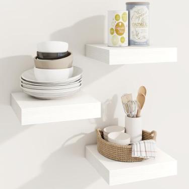 Imagem de Prateleiras quadradas flutuantes para parede, 25 cm L x 25 cm P x 3 cm A, 3 pacotes de pequenas prateleiras de madeira projetadas montadas na parede com suportes invisíveis para sala de estar, quarto