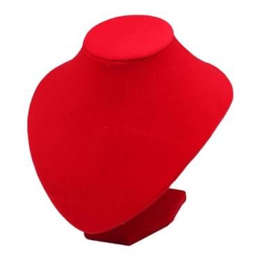 Imagem de kowaku Suporte de exibição de joias para manequim de pescoço, multifuncional, elegante para balcão de loja, acessórios leves, tecido macio vermelho, 20cm X 19.5cm