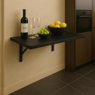 Imagem de Mesa Retrátil Dobrável 100cm x 50cm de parede cozinha Borda Redonda(Preto,117x40cm)