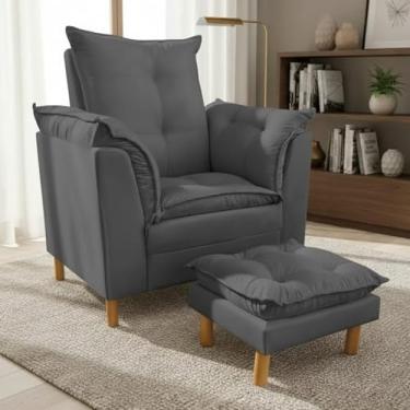 Imagem de Poltrona Amamentação com Puff - Conforto, Leitura e Descanso (Cinza)