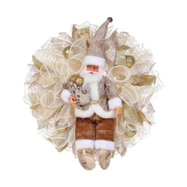 Imagem de oshhni Guirlanda de Natal Decoração de porta de Natal Guirlanda de porta da frente Decoração de Natal com Papai Noel para inauguração de casa Fazenda, Ouro
