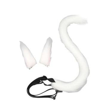 Imagem de Wzmzjy Conjunto de Orelhas E Cauda de Gato para Cosplay, Mulheres, Meninas, Gato, Cauda Longa, para Fantasia de Baile de Máscaras, Branco