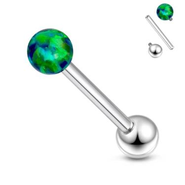 Imagem de Xnsjeyy 14G Astm F136 Anéis de Língua de Titânio Piercing Jóias Calibre 14 Rosca Interna Barra Reta Opala Anéis Piercing Joias para Mulheres Homens Verde 16 mm Comprimento da Barra Opala Tamanho 5 MM