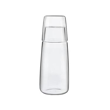 Imagem de Jarro Conjunto de bule vidro 750 ml, água quente e fria, jarra transparente com copo, chaleira cabeceira para casa(Clear)