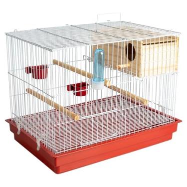 Imagem de Gaiola COMPLETA Criadeira Para Aves Calopsita Com Ninho MDF Resistente Durável(Branca/Vermelho,Sem Ninho)