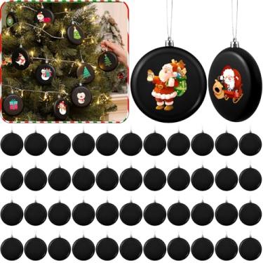 Imagem de VioraWhite 48 peças de enfeites de Natal DIY de 10 cm, enfeite de bola preta, discos planos de plástico fosco, enfeites de pendurar para árvore de Natal, decoração faça você mesmo, artesanato, pintura
