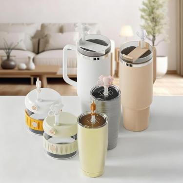 Imagem de Pacote com 6 capas de canudo de laço de silicone para copo Stanley 40/850.5 g, tampa e tampa à prova de derramamento, acessórios reutilizáveis para copo, tampa de laço fofa, tampa à prova de vazamento