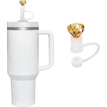 Imagem de Topos de palha de diamante amarelo para Stanley Cup, capas de palha de silicone para Stanley Cup 30 e 1,134 g, cobertura de palha Stanley, à prova de poeira, para acessórios de copo Stanley de 10 mm,