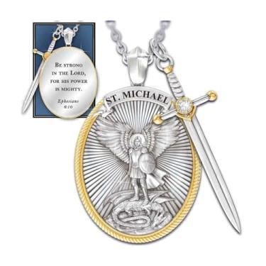 Imagem de Colar com pingente de patrono católico de São Miguel, joias, espada divina, presente de proteção para homens e mulheres
