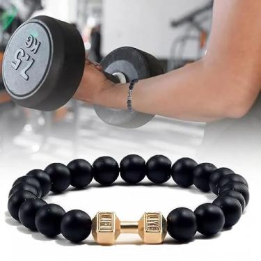 Imagem de 1 pulseira de pedra vulcânica masculina com pingente de haltere cordão de ginástica pulseiras femininas com barra fitness acessório de joias, #5, Pedras vulcânicas, Sem Pedra Preciosa