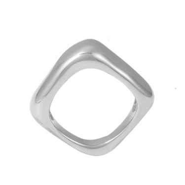 Imagem de Anel geométrico quadrado acessórios de joias vintage feminino decoração anéis criativos cor sólida (8, prata)