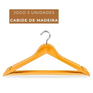 Imagem de Kit Jogo 3 Cabides de Madeira Marfim Resistente para Roupas Delicadas 