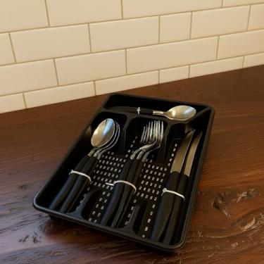 Imagem de Conjunto 17 Peças Faqueiro Completo com Porta Talher – Talheres de Aço Inox Durável, Cabos Ergonômicos, Design Moderno, Ideal para Cozinha, Mesa Posta, Refeições e Lanches – Preto