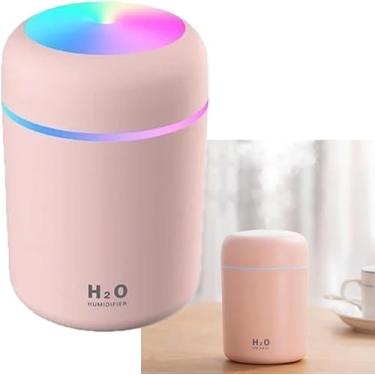 Imagem de Umidificador Portátil 300ml com Luz LED Colorida e USB – Difusor de Óleo Essencial Silencioso para Aromaterapia e Ambientes Relaxantes (Rosa)