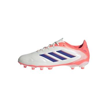 Imagem de adidas Tênis unissex infantil Copa League Pure 3 Firm Multi Ground, Branco/azul lúcido/coral sinal, 13.5 Little Kid