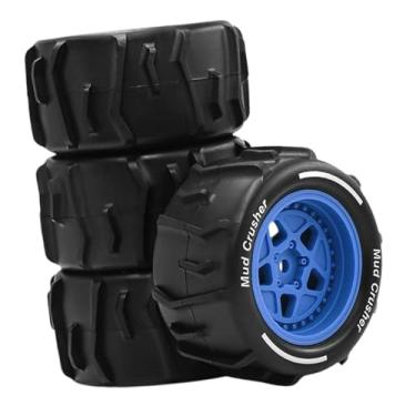Imagem de menolana Conjunto de 4 rodas e pneus RC profissionais de fácil instalação para modelos DIY (faça você mesmo) da Granite Grom na escala para 1:18, Azul