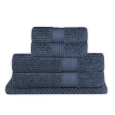 Imagem de Buddemeyer, Jogo Toalha de Banho Buddemeyer 5 Peças Luxo Fio Penteado Premium Alta Absorção Cor:Azul Escuro 1950