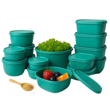 Imagem de Pote de Vidro Com Tampa Bambu,Kit Com 15 Potes PláSticos HerméTicos para Cozinha(Tifanny)