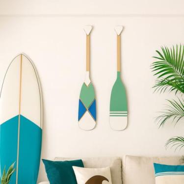 Imagem de Remo Decorativo de Parede em MDF 60cm Conjunto 2 Peças Verde Eucalipto Náutica e Praiana