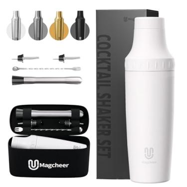 Imagem de Magcheer Conjunto de coqueteleira híbrida | Coqueteleira de aço inoxidável isolado a vácuo com coador e tampa de jigger | Kit de coquetel de viagem com ferramentas de acessórios de bartender | 850 g |