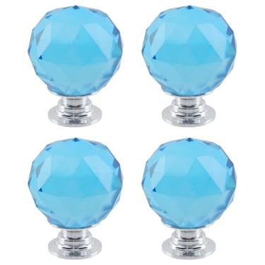 Imagem de Dahszhi 4 peças diamante esférico 1,18"/30 mm puxador de cristal puxador de armário gavetas armário cômoda estante guarda-roupa, prata, azul lago