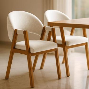 Imagem de Kit 2 Cadeiras de Jantar Noah com Braço Madeira Maciça Linho Estofada 