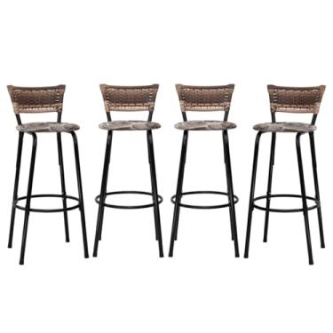 Imagem de Banqueta Altas Junco Cappuccino Estrutura Preta 70cm Para Balcão Cozinha, Bar, Bistrô, Americano Kit 04 Unidades - Itagold (Floral Marrom)
