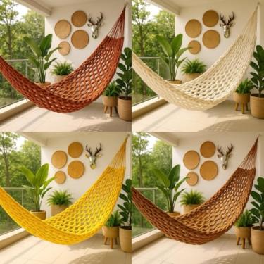 Imagem de Rede De Dormir Casal Descanso Trançada Em Algodão (Trançada Marrom)