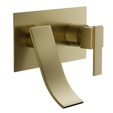 Imagem de Homevacious Torneira de banheira em cascata de montagem na parede, alavanca única, torneira de banheira de ouro escovado com válvula áspera torneira misturadora de banheira de latão sólido com bico de