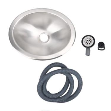 Imagem de Akozon Pia de Cozinha Redonda de Aço Inoxidável para Trailer, Pia de Barra Pequena de Tigela única Com Escorredor e Mangueira de 1,5 M, Compacta para Carros, Barcos e Iates, 13,23 X
