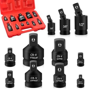 Imagem de Conjunto de adaptador e redutor de soquete de impacto, adaptador de chave quadrada de 1/10.2 cm, 3/20.3 cm, 1/5.1 cm, 3/10.2 cm 2.5 cm, aço CR-MO, para furadeira, barra de disjuntor, chave catraca